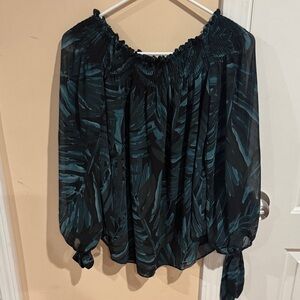 Olivaceous Black and Teal Tropical Blouse